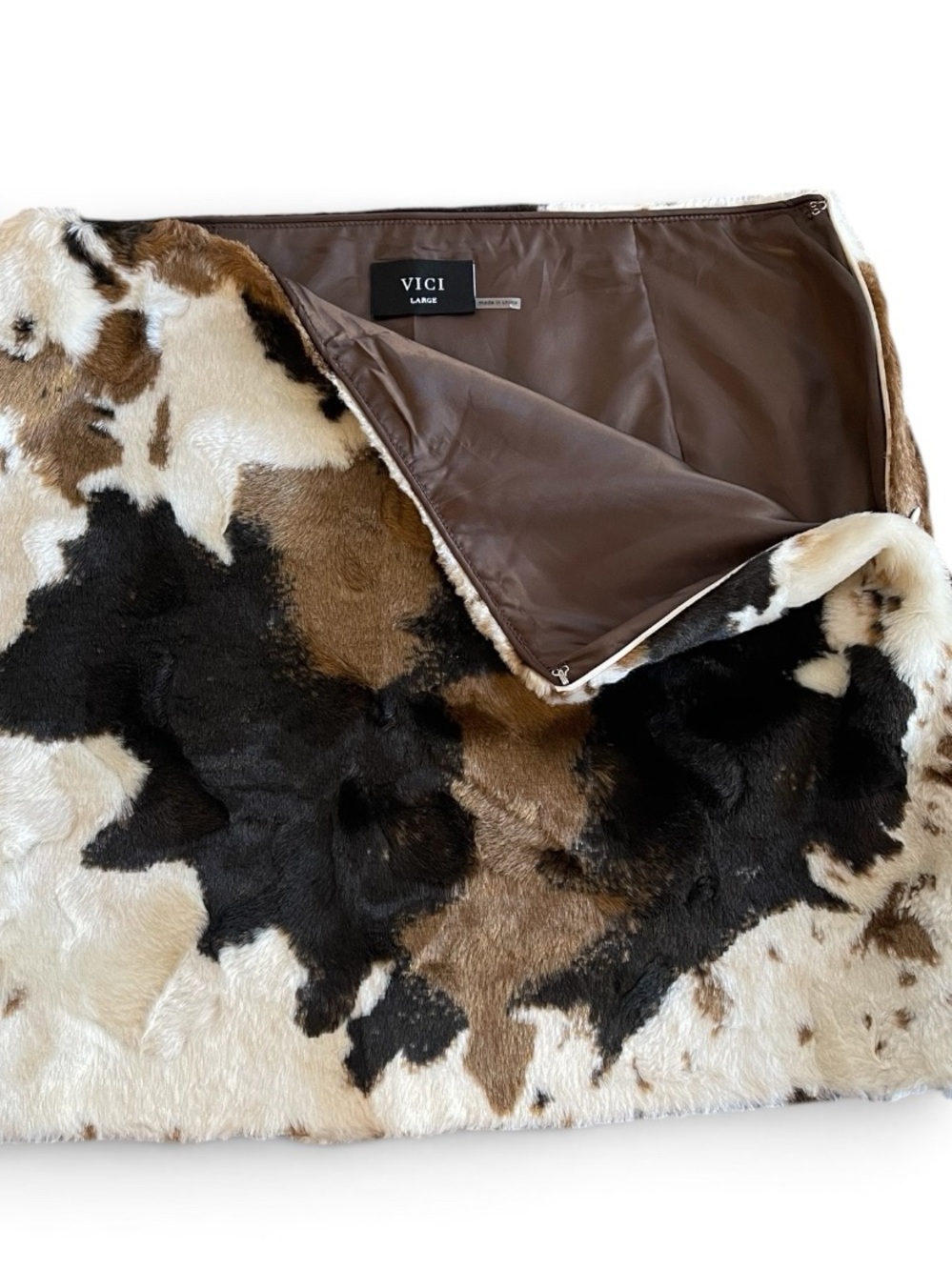 Vici Cowhide Faux Fur Mini Skirt in Black, White & Brown - Picture 2 of 9
